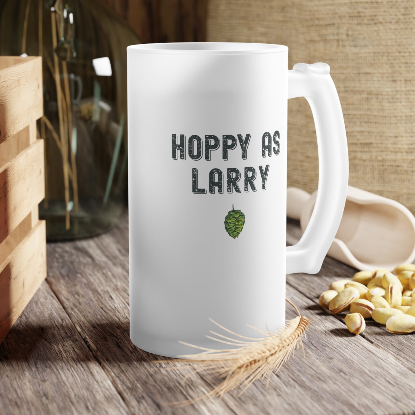 Hoppy As Larry Frosted Glass Beer Mug