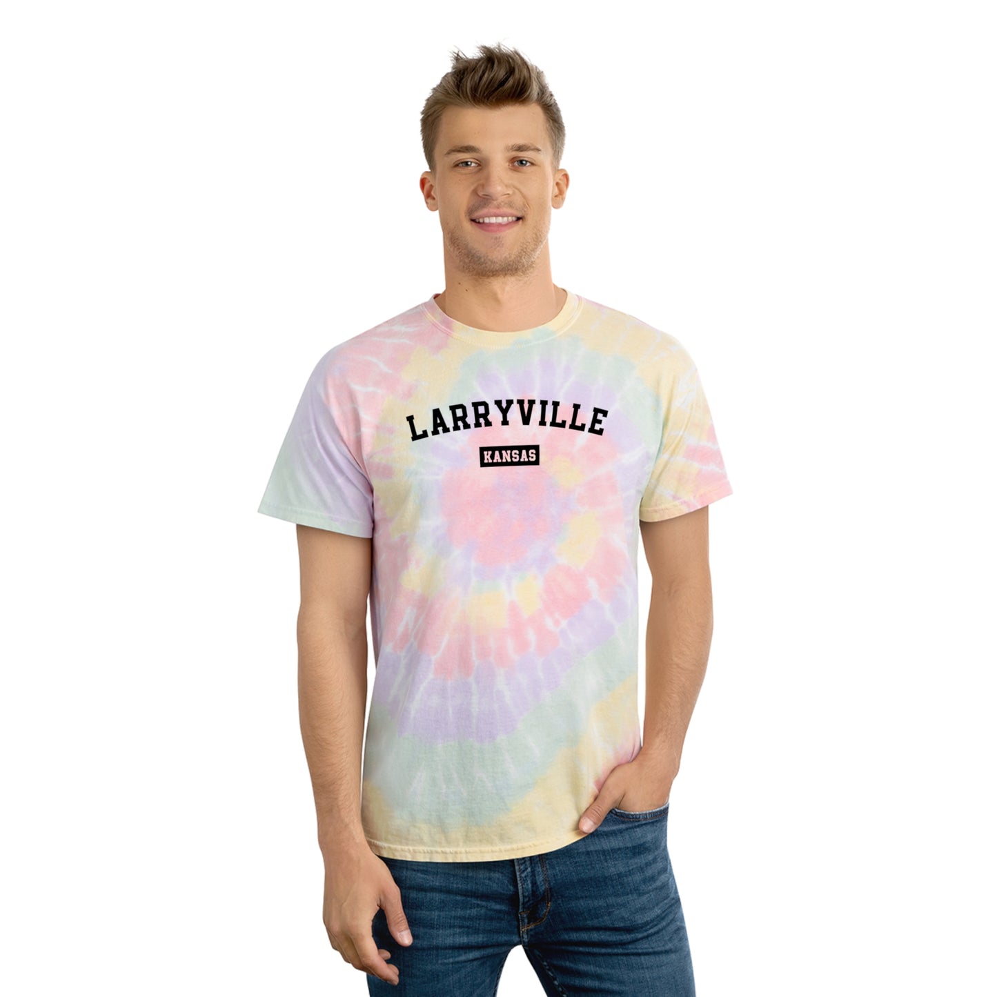 Larryville Kansas Tie-Dye T-shirt, Spiral Tie Dye Larry Name Tee