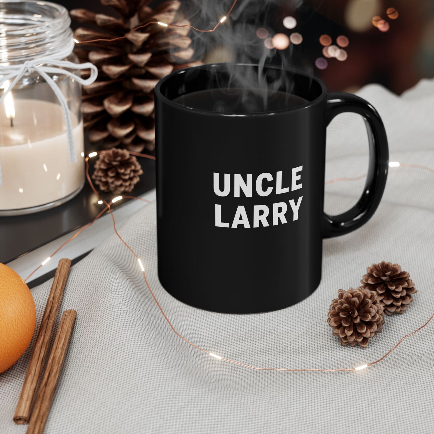 Uncle Larry Black Coffee Mug — Fun Uncle Larry 11oz Ceramic Cup,
