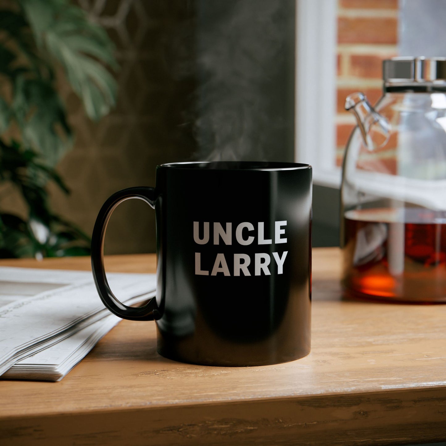 Uncle Larry Black Coffee Mug — Fun Uncle Larry 11oz Ceramic Cup,